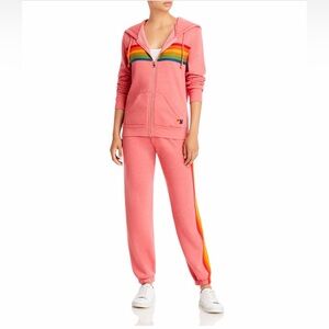 🌈 Rare Aviator Nation Pink 6 stripe Hoodie & Jogger Set